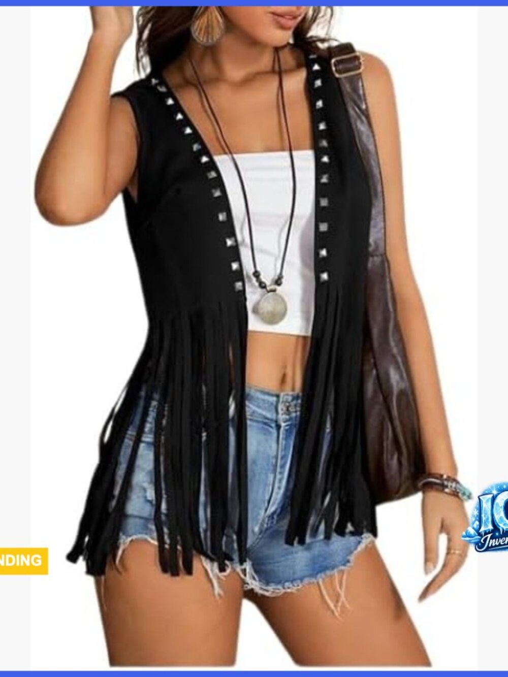 Faux Suede Western Fringe Vest with Tassels and Metallic Rivets